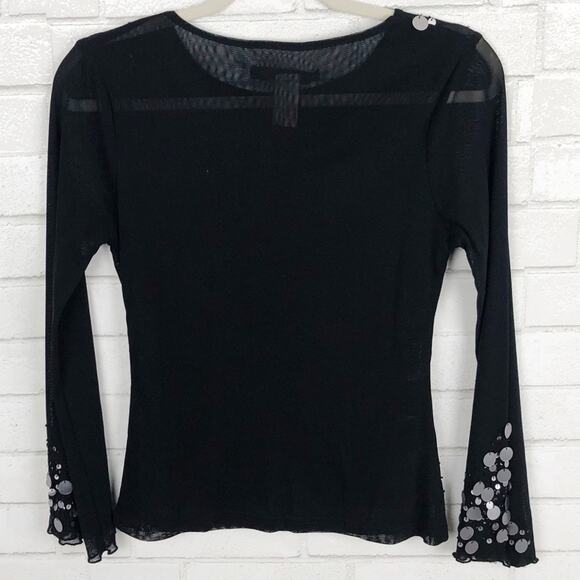She’s Black Y2K Sparkle Mesh Blouse Size Small Disco Top - Picture 2 of 7